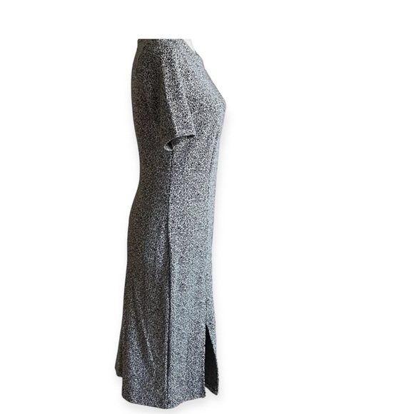 LOFT Midi Dress Snow Leopard Knit Jacquard Short Sleeves Front Side Slit - Picture 7 of 16